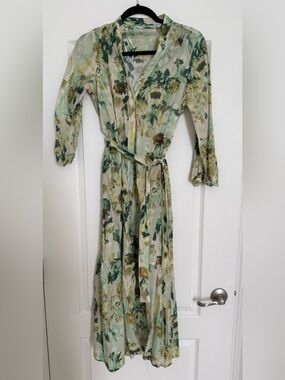 Zara Green and Cream Floral Dress